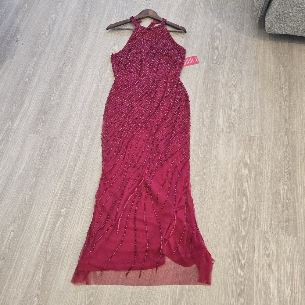 Adrianna Papelle‎ Red Beaded Halter Gown Size 6 New With Tags